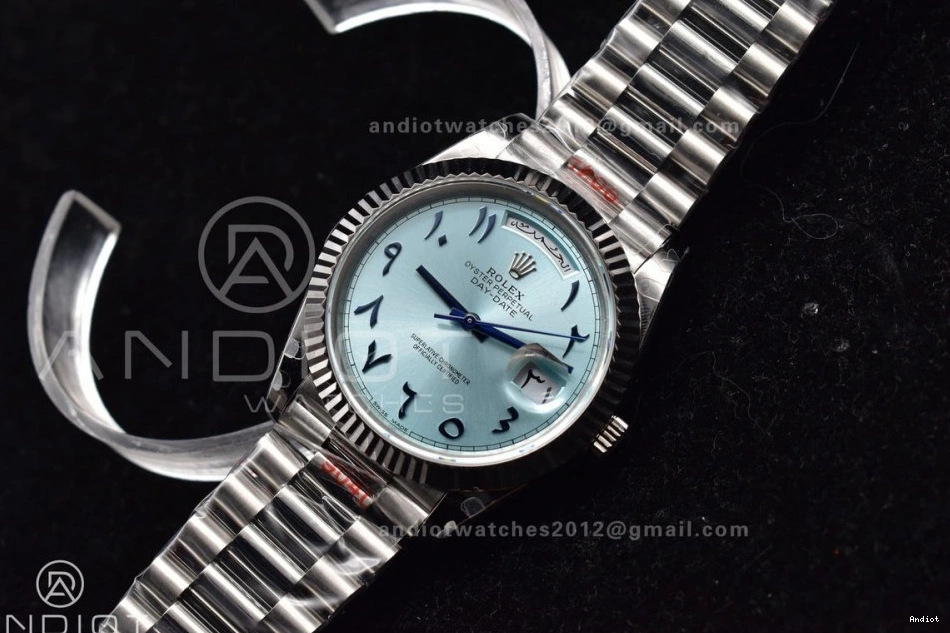 on Blue Dial V2 A3255 Arabic President Steel Markers Bracelet Iced GMF 904L DayDate SS 40 0511